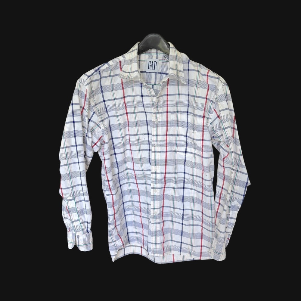 Gap 90's Plaid Button Down Shirt Multi Color Cotton Long Sleeve Holes Sz M
